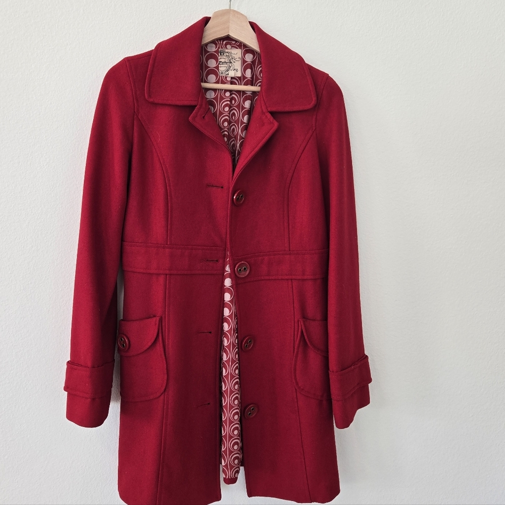 Anthropologie Tulle Red Wool Blend Winter Coat size‎ Medium Gilmore Girls